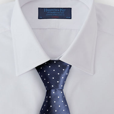 Navy & White Spot Herringbone Silk Tie