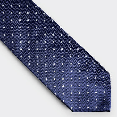 Navy & White Spot Herringbone Silk Tie