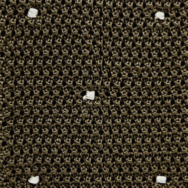 Olive Green & White Spot Knitted Silk Tie