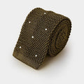 Olive Green & White Spot Knitted Silk Tie