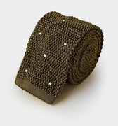 Olive Green & White Spot Knitted Silk Tie