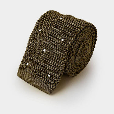Olive Green & White Spot Knitted Silk Tie