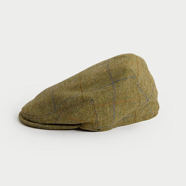 Olive Square Check Herringbone Wool Flat Cap