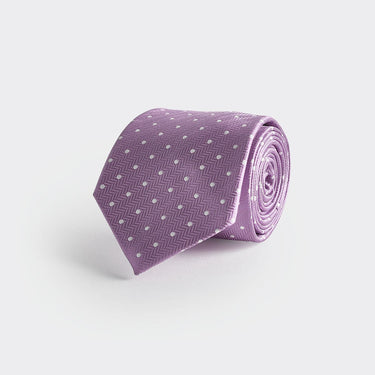 Pale Lilac & White Spot Herringbone Silk Tie