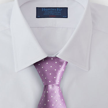 Pale Lilac & White Spot Herringbone Silk Tie