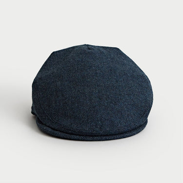 Petrol Blue Herringbone Wool Flat Cap