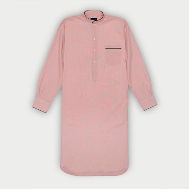 Pink Gingham Check Cotton Nightshirt with Navy Piping