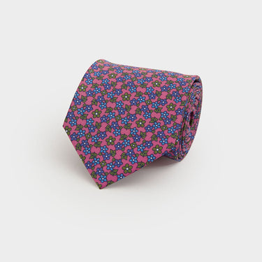 Pink, Green & Blue Floral Printed Silk Tie