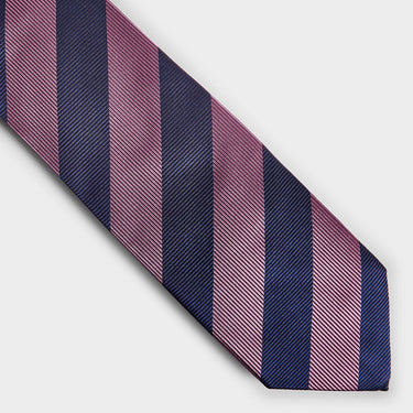 Pink & Navy Block Stripe Silk Tie