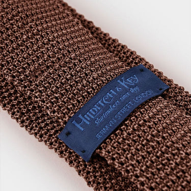 Plain Brown Knitted Silk Tie