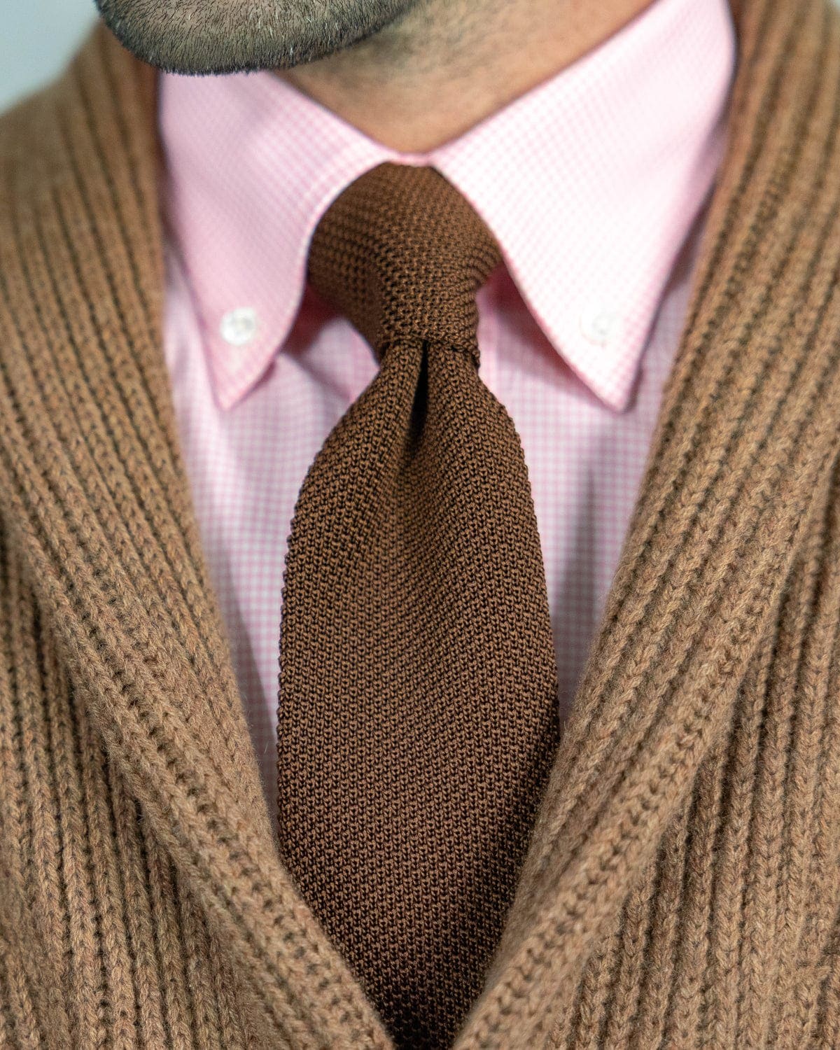 Plain Brown Knitted Silk Tie