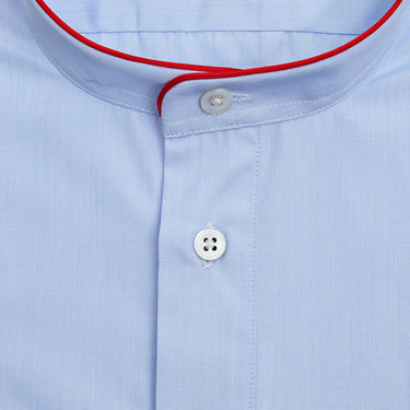 Plain Light Blue End - on - End Cotton Nightshirt with Red Piping