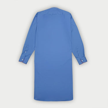 Plain Mid Blue Cotton Nightshirt with Red Piping