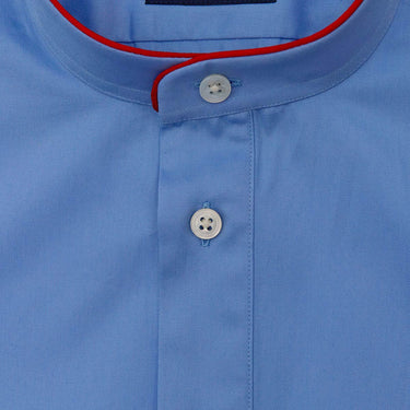 Plain Mid Blue Cotton Nightshirt with Red Piping