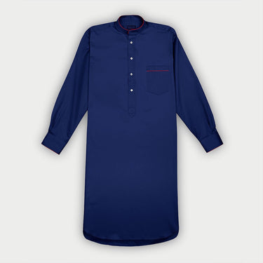 Plain Navy Oxford Cotton Nightshirt with Red Piping