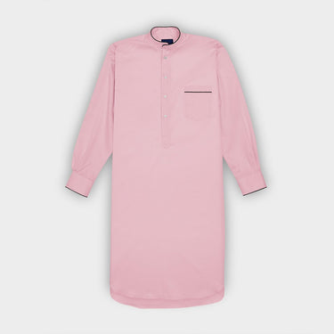Plain Pink Cotton Twill Nightshirt with Navy Piping