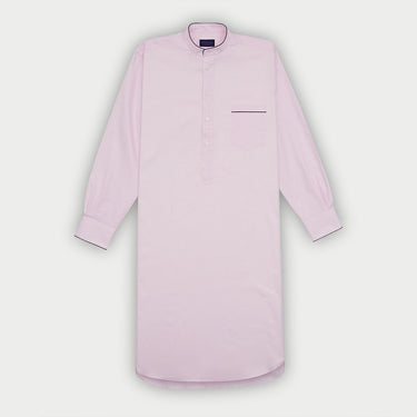Plain Pink Textured Cotton Nightshirt with Navy Piping