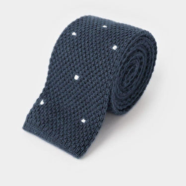 Prussian Blue & White Spot Knitted Cashmere Tie