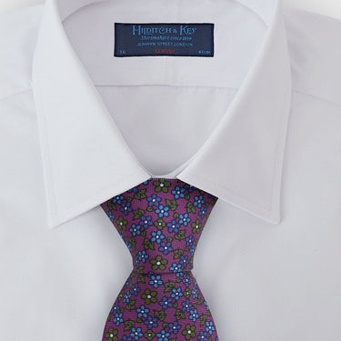 Purple, Green & Blue Floral Printed Silk Tie