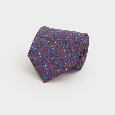 Purple, Green & Blue Floral Printed Silk Tie