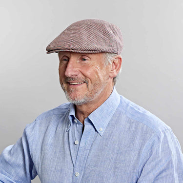 Red Basket Weave Cotton & Linen Flat Cap
