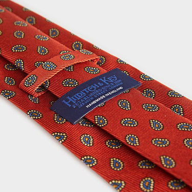 Red Small Paisley Motif Printed Silk Tie