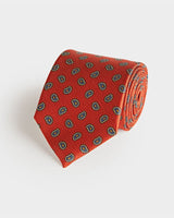 Red Small Paisley Motif Printed Silk Tie