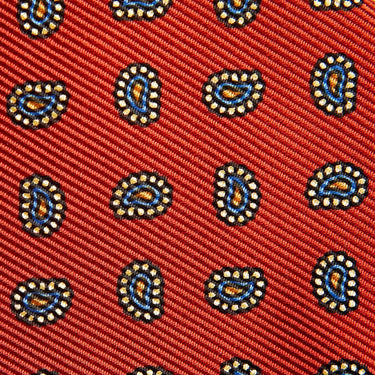 Red Small Paisley Motif Printed Silk Tie