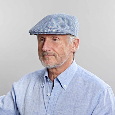 Royal Blue Basket Weave Cotton & Linen Flat Cap