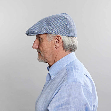 Royal Blue Basket Weave Cotton & Linen Flat Cap