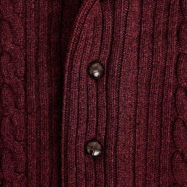 Russet Red Cable Knit Shawl Collar Cashmere Cardigan