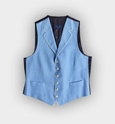 Single Breasted Light Blue Linen Waistcoat