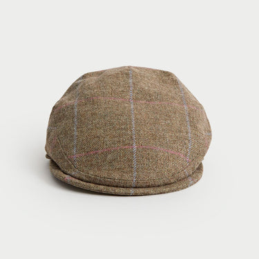 Soft Brown & Blue Square Check Wool Flat Cap