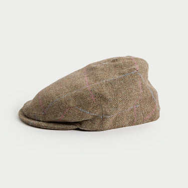 Soft Brown & Blue Square Check Wool Flat Cap