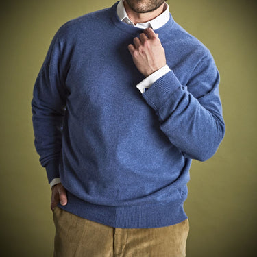 Soft Denim Blue Crew Neck Cashmere Sweater