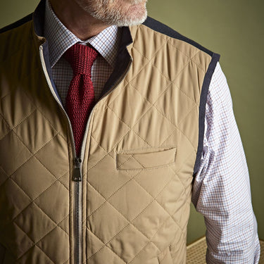 Stone Quilted Gilet With Navy Knitted Back