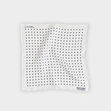 White & Navy Medium Spot Silk Pocket Square