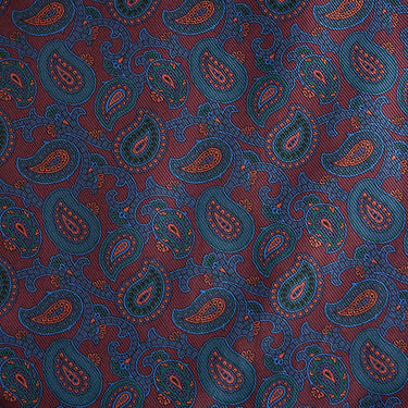 Wine & Green Paisley Silk & Cashmere Scarf