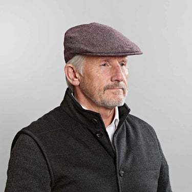 Wine & Grey Plain Weave Wool Flat Cap