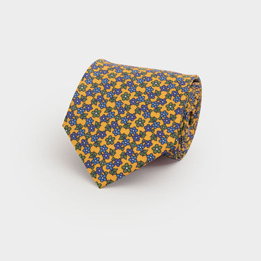 Yellow, Green & Blue Floral Printed Silk Tie
