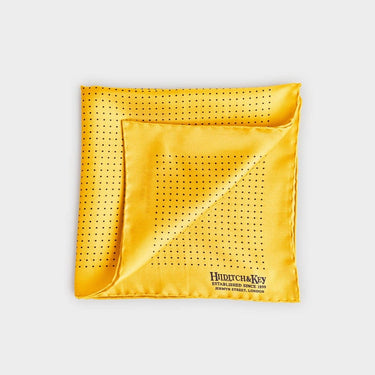 Yellow & Navy Small Spot Silk Pocket Square