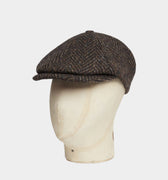 Black & Brown Large Herrringbone Tweed Wool Toni Cap