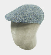 Bates Brand New Blue & Beige Wool Tweed Herringbone Flat Cap - Hilditch & Key