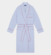 Blue Gingham Check Cotton Gown With Red Piping