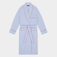 Blue Gingham Check Cotton Gown With Red Piping