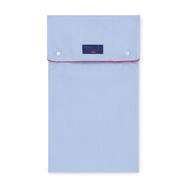 Blue Herringbone Cotton Pyjamas With Red Piping