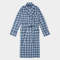 Blue & Navy Check Brushed Cotton Gown With Navy Piping
