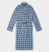 Blue & Navy Check Brushed Cotton Gown With Navy Piping