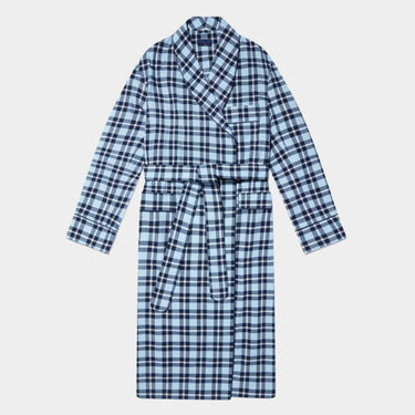 Blue & Navy Check Brushed Cotton Gown With Navy Piping