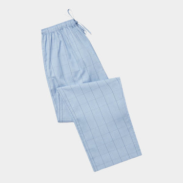 Blue With Navy Line Check Poplin Cotton Loungewear Bottoms